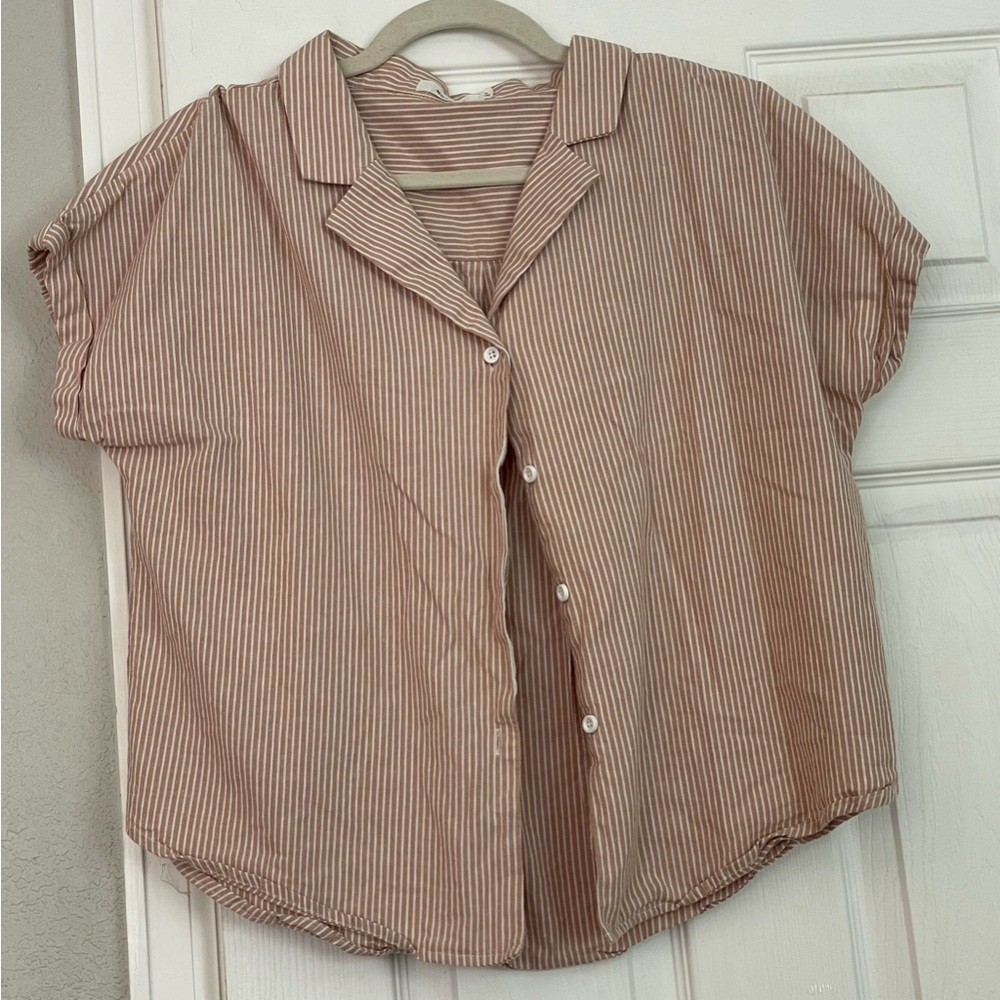 Mod Ref Striped Button-Up Blouse